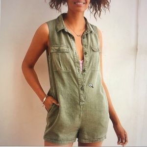 Aerie Army Green Short Utility Romper | Size M